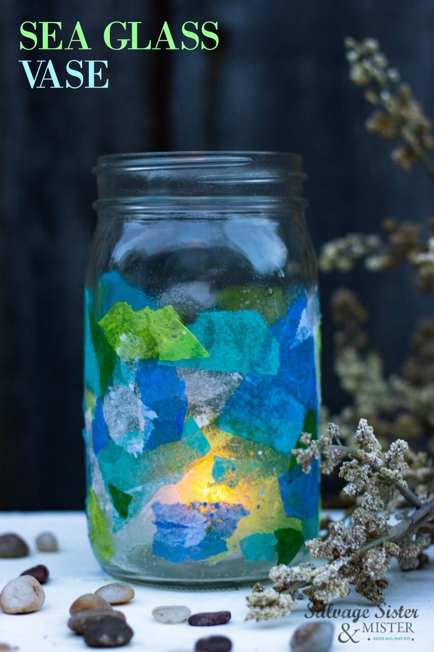 Vază decoupage Tissue Paper Sea Glass Vase