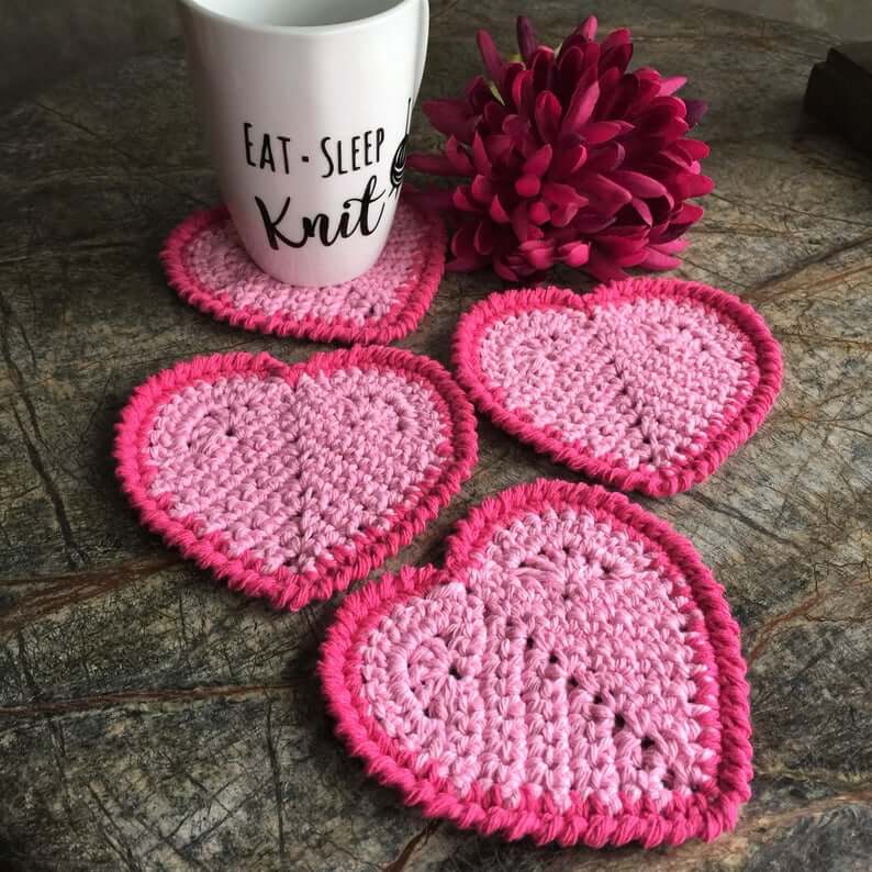 Pink Hearts Crocheted with Love