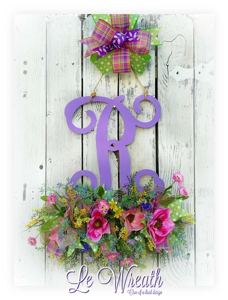 Floral Spring Spray and Script Letter with Big Bow