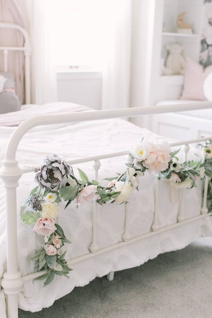 Romantic Sage Green Leaves with Gray and Pink Flower Garland