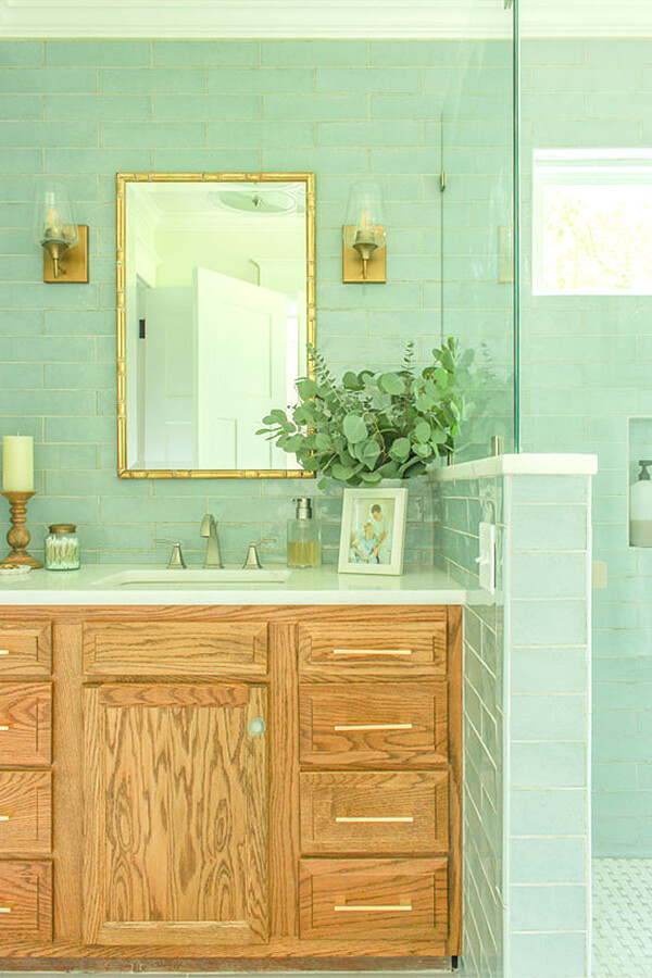 Sea Blue Glass Subway Tile for Lake House Bathroom