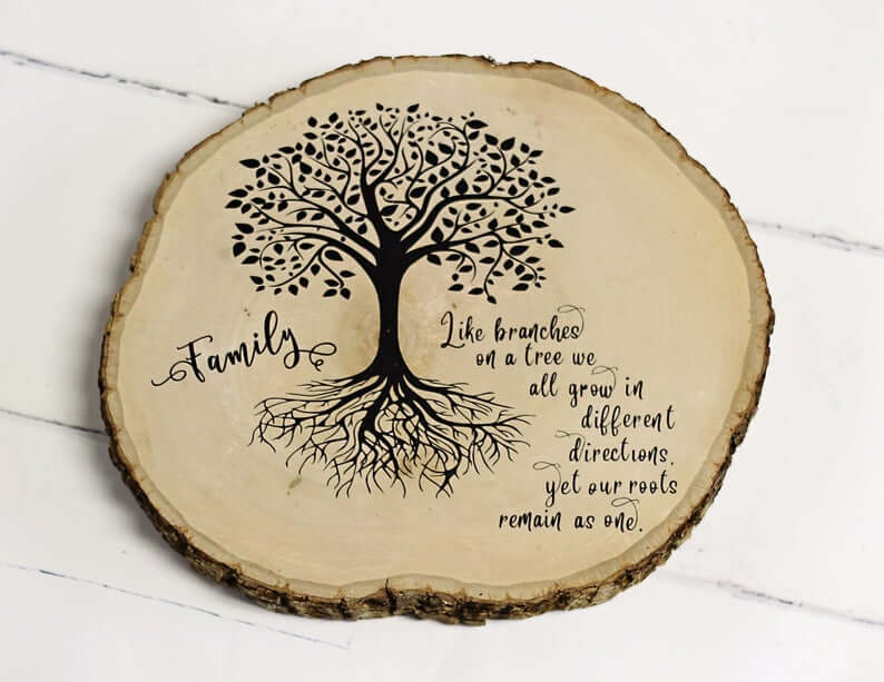 Wood Slice Sign Family Tree Roots Remain as One