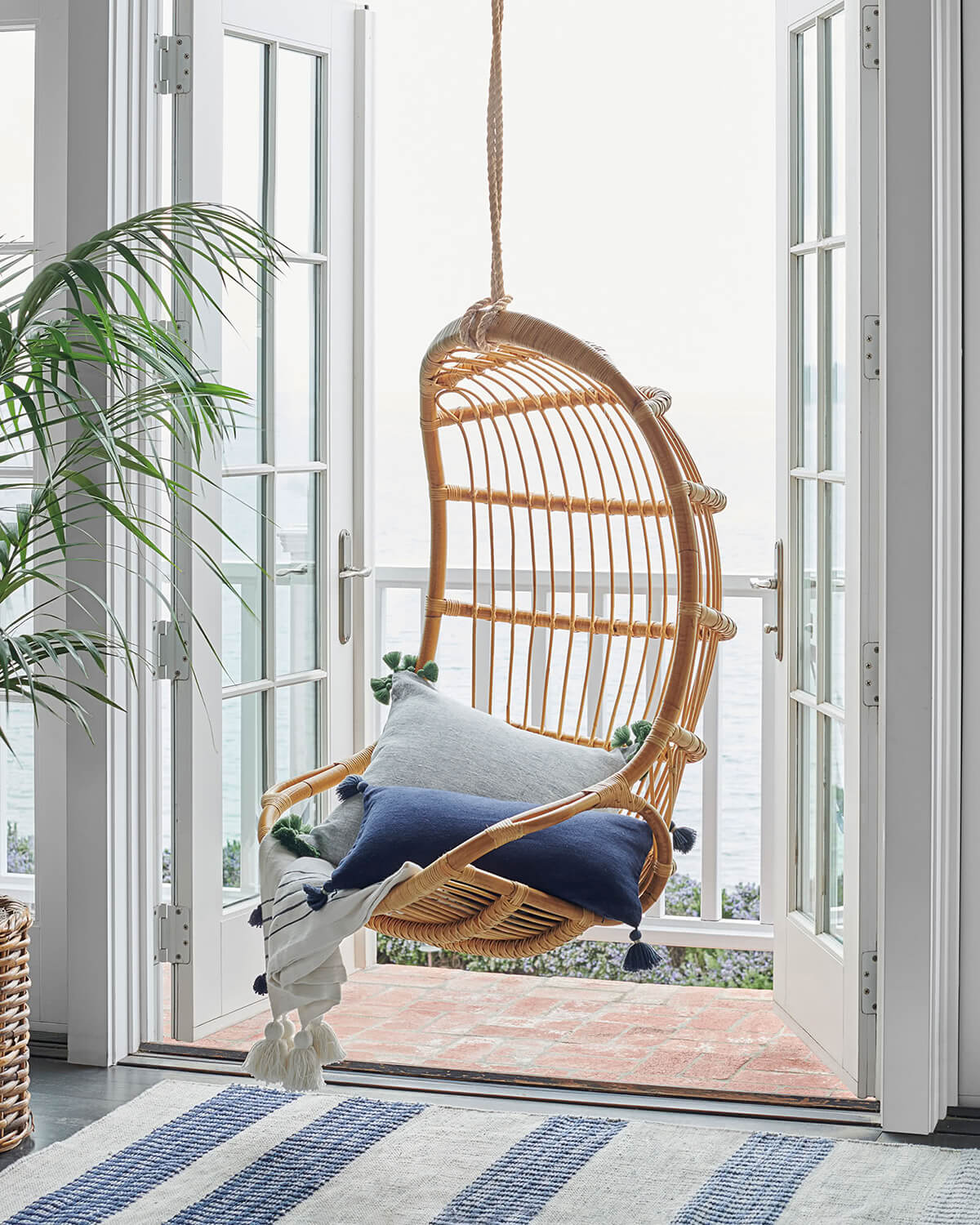 Hanging Tear Drop Tan Wicker Chair