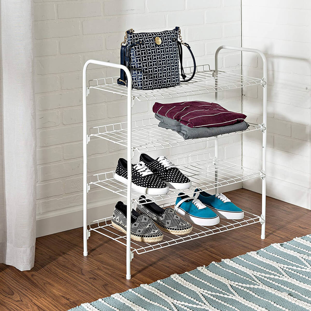 Simple White Metal Wire Shoe Rack — Homebnc