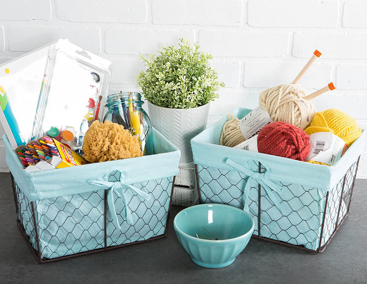 Small Chicken Wire Basket with Linen Liner