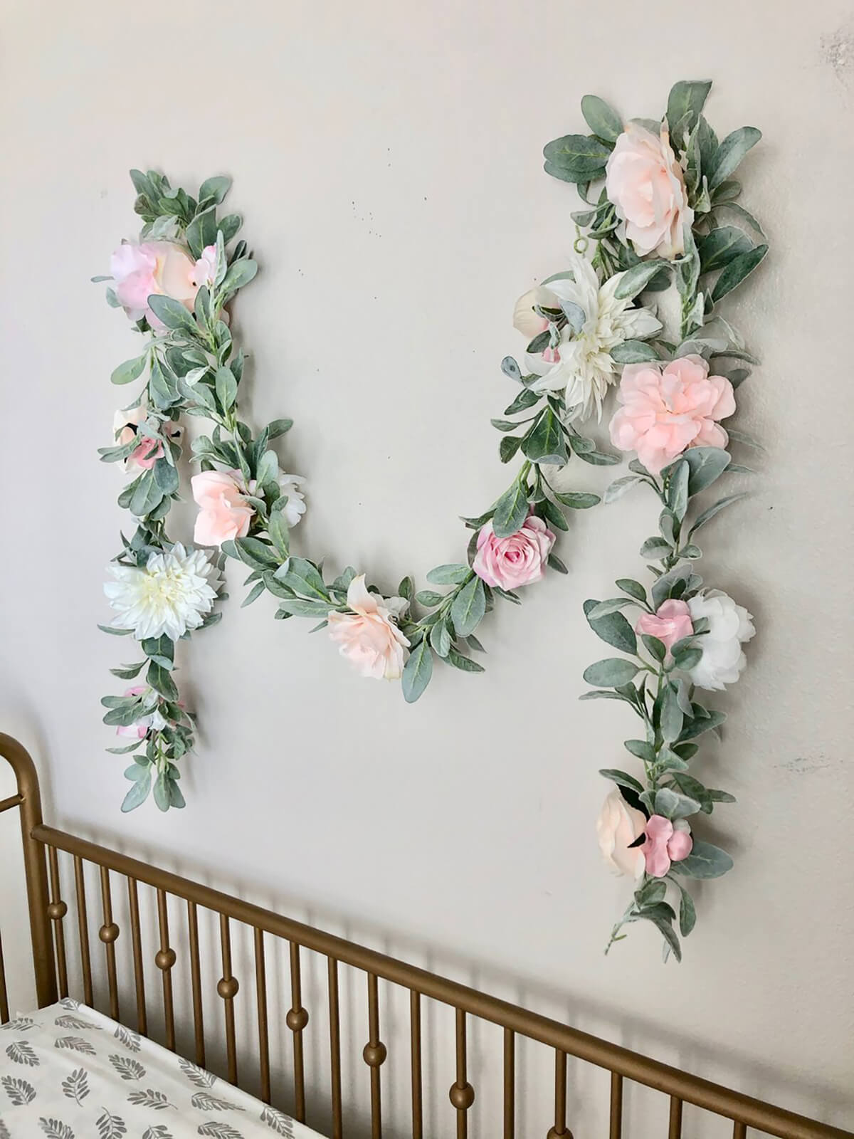 Eucalyptus Green, Light Pink and White Peaceful and Pretty Floral Garland