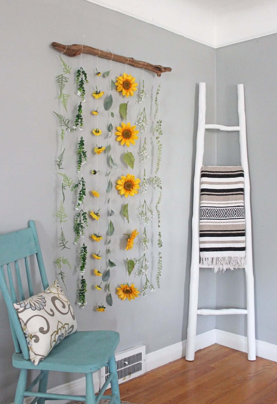 Walking Stick Wilderness Wall Art with Sunflowers and Ferns