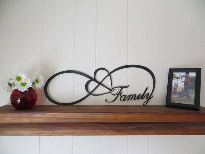 Black Metal Heart and Infinity Loop Family Sign