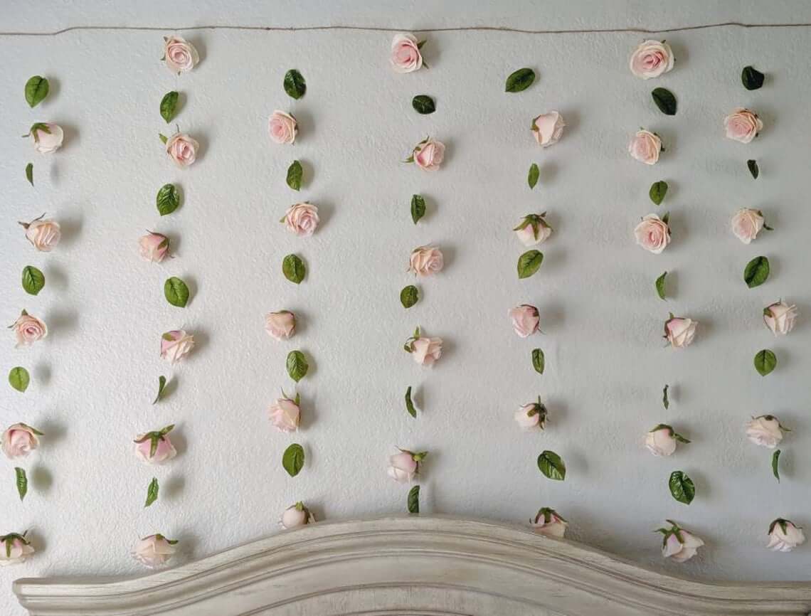 Perfectly Pale Pink Rose Bud and Leaf Floral Garland
