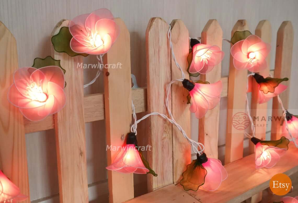 Peachy Pink Flower Garland String Lights Strand