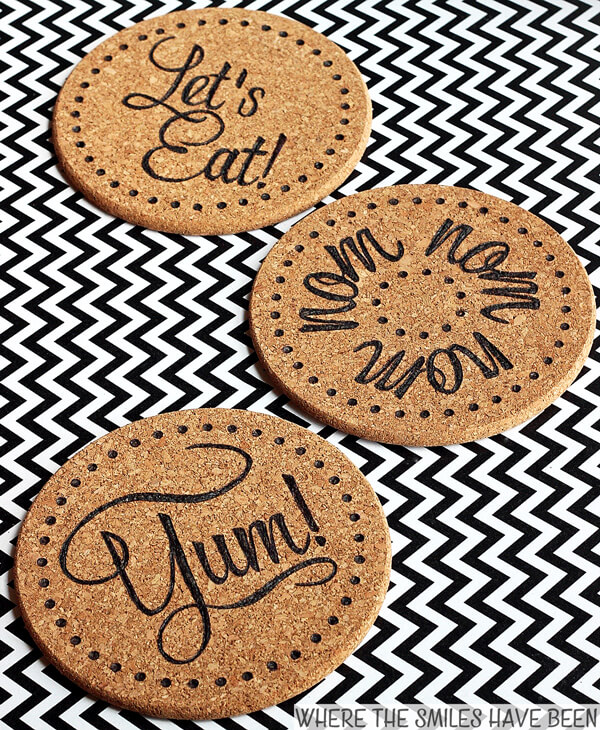 Cool Wood Burned Cork Trivets