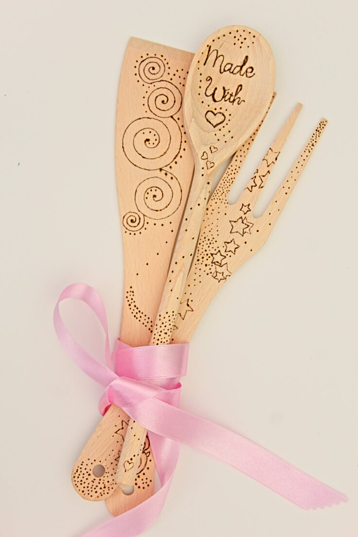 Wood Burned Kitchen Cooking Utensils