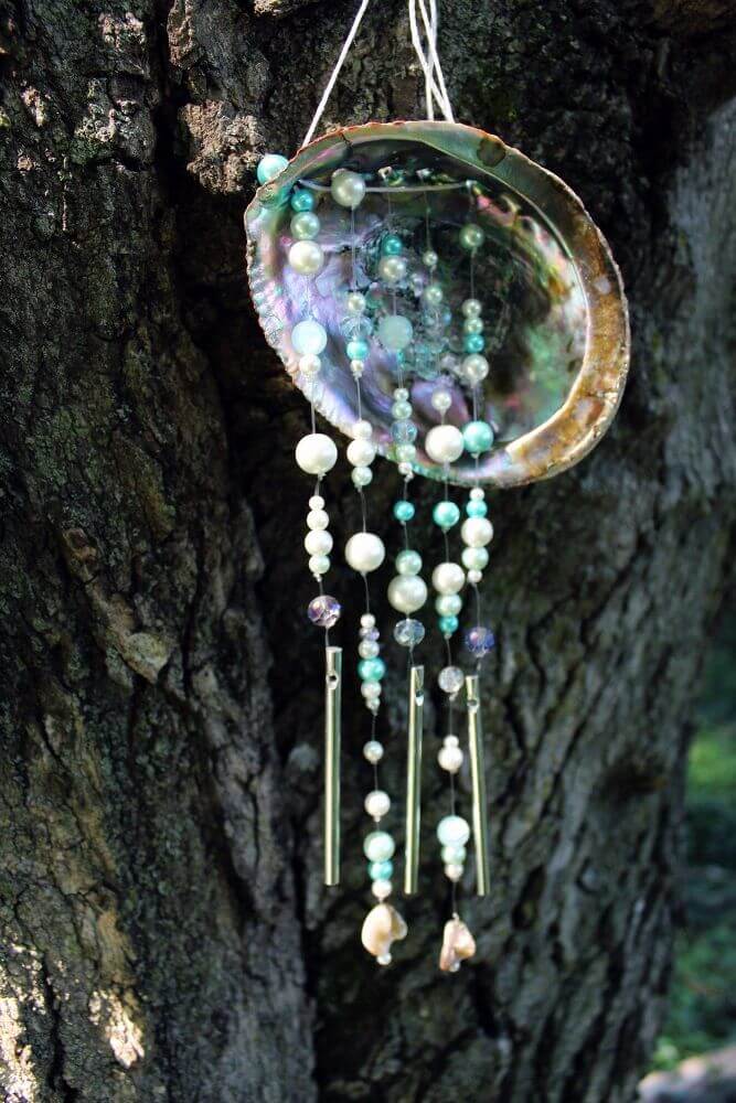 Marvelous Mother-of-Pearl Shell with Beads and Chimes Unique Wind Chime