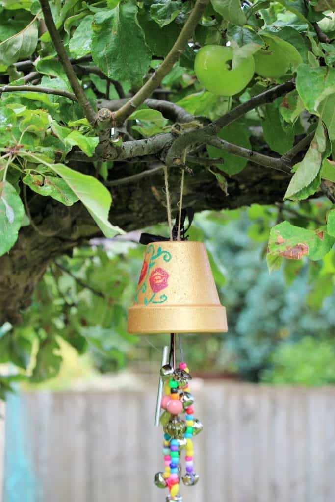 Upside Down Flower Pot with Beads and Bells Cheerful Homemade Wind Chime