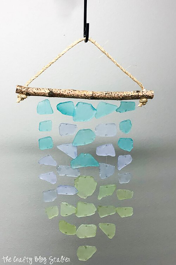 Ombre Blue to Green Glass Rock and Stick Wind Chime