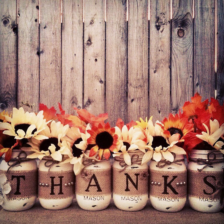 Set of 6 'Thanks' Mason Jars