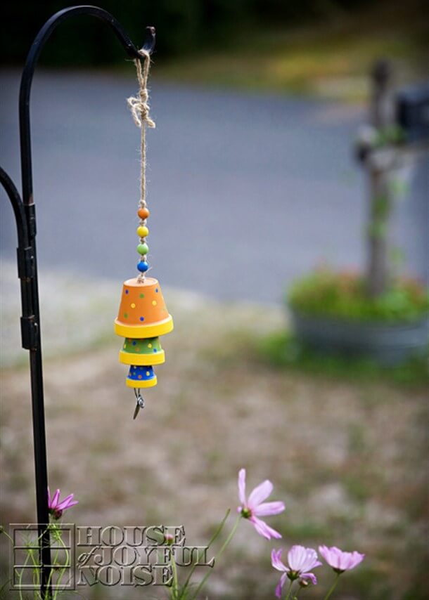Miniature Flower Pot Trio with Bright Beads String Wind Chime