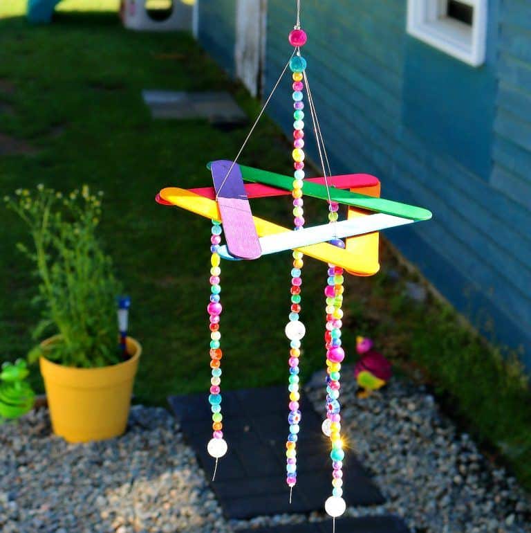 Bright and Bold Colorful Popsicle and Beaded Star of David Wind Chime