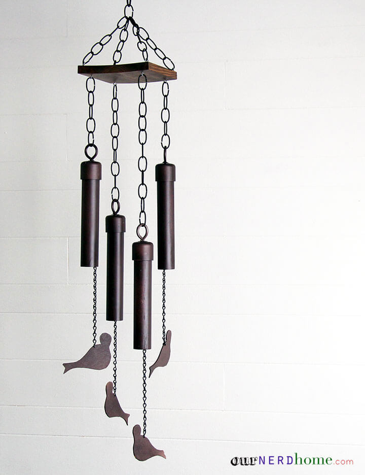 Bronzy Brown Metal Chain, Pipe, and Bird Wind Chime