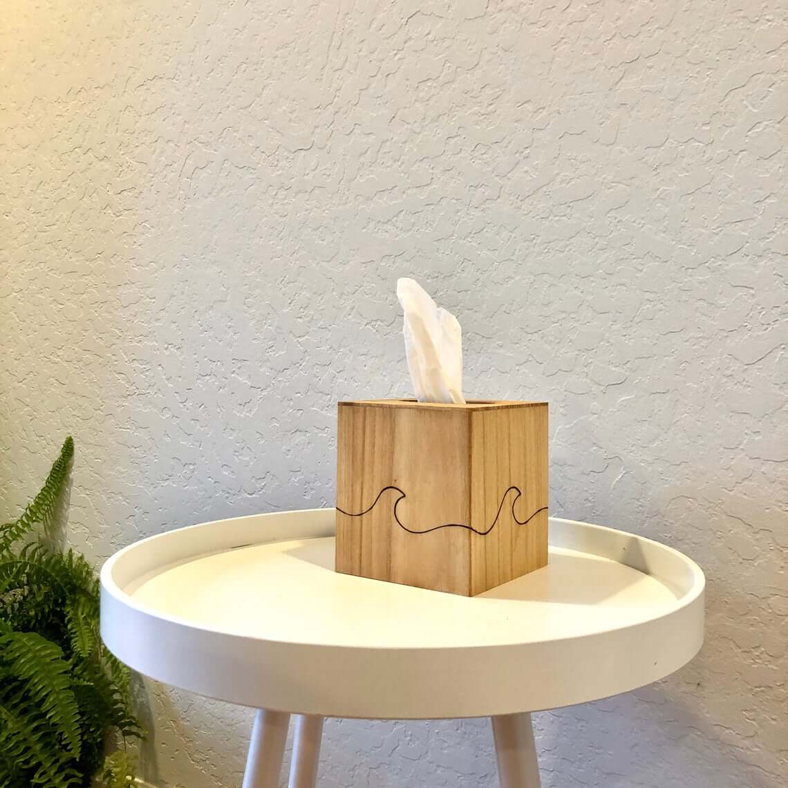 Wooden Tissue Box Holder with Wave Design