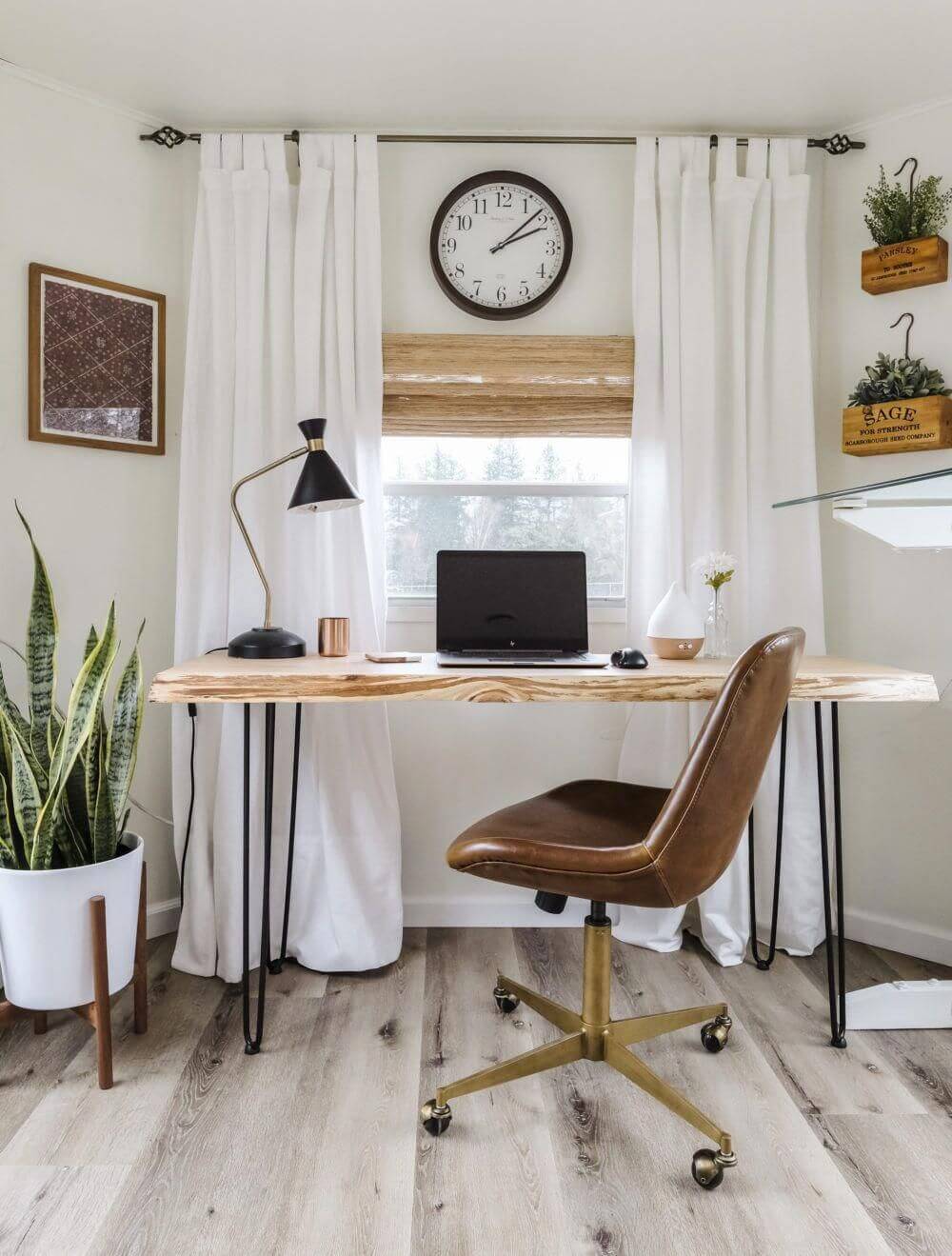 Warm and Earthy Live Edge Slab Desk Top with Black Metal Legs