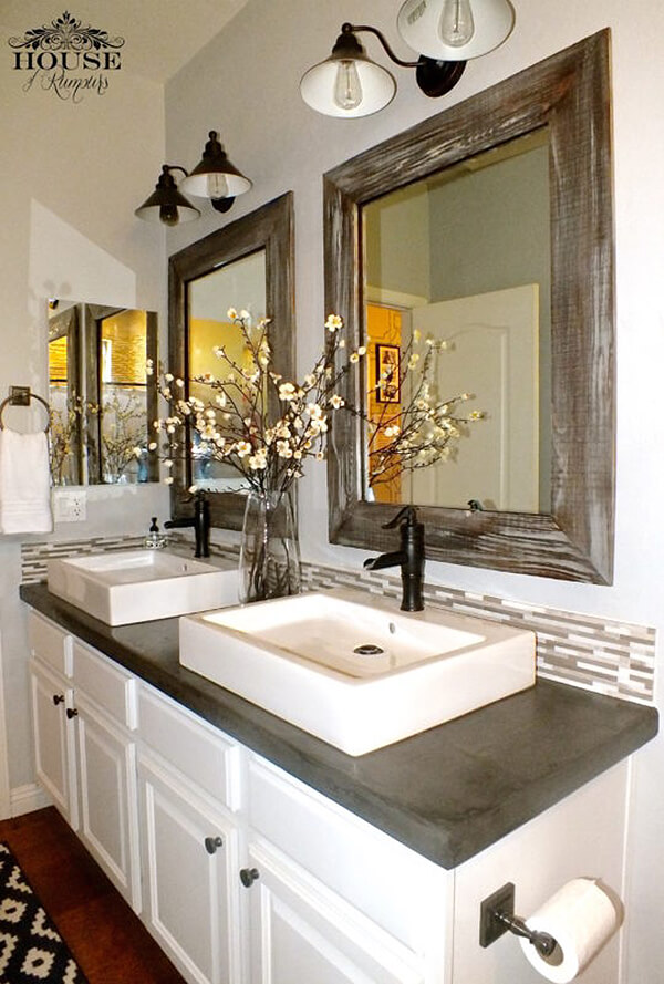 Mixed Motifs in this Modern Farmhouse Bathroom