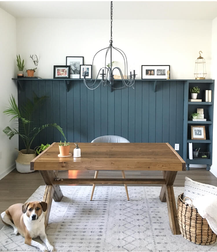 Simple and Solid Streamlined Wooden Desk with Accent Wall Office Space