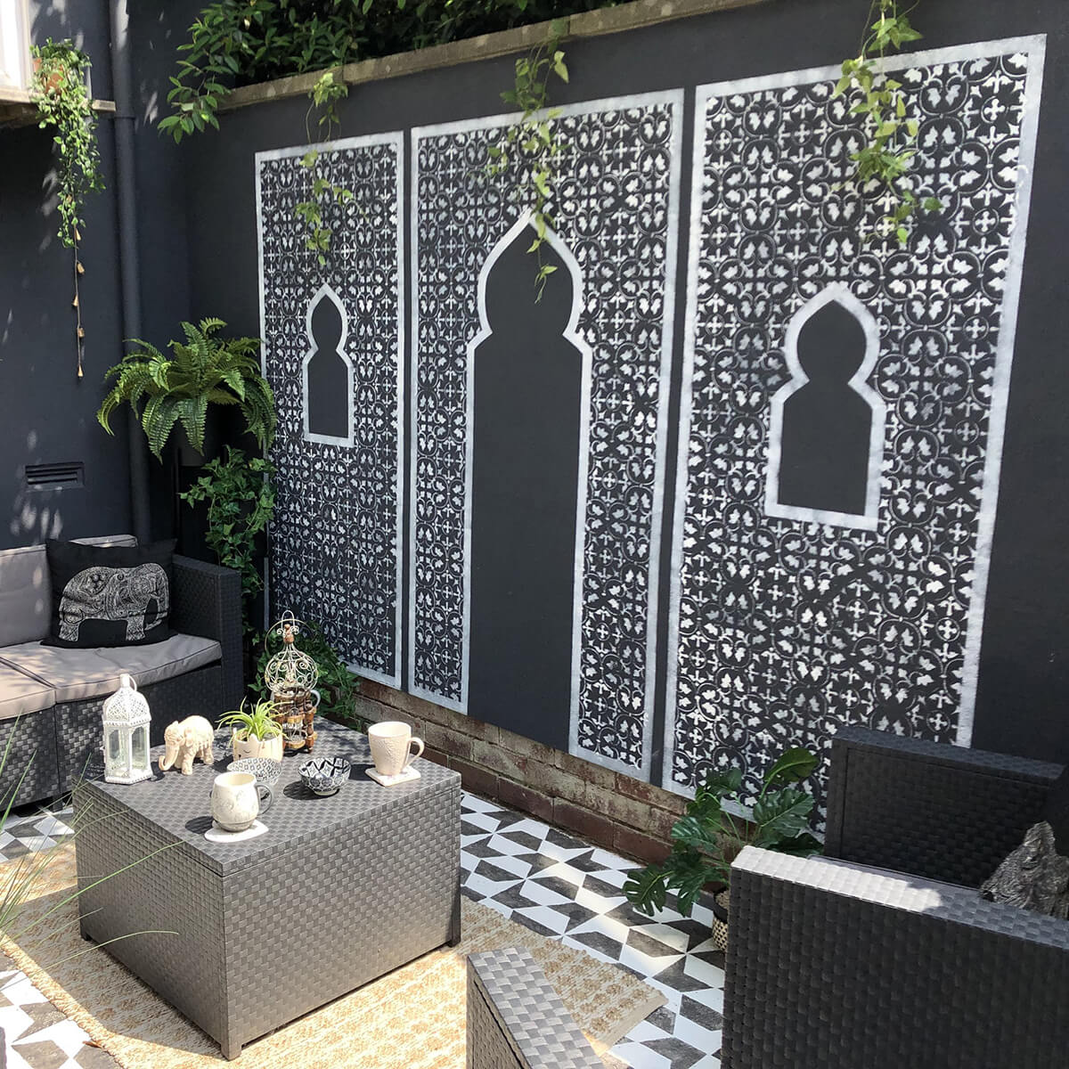 Black and White Moroccan Inspired Stencil Wall Mural