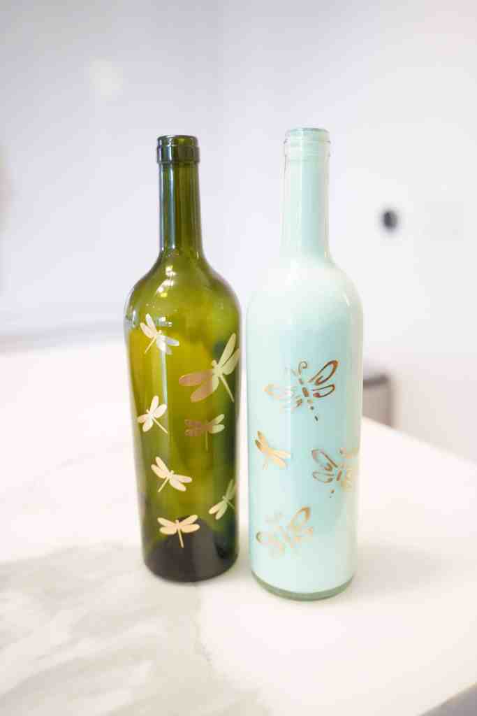 DIY Painted Bottles with Dragonfly Details