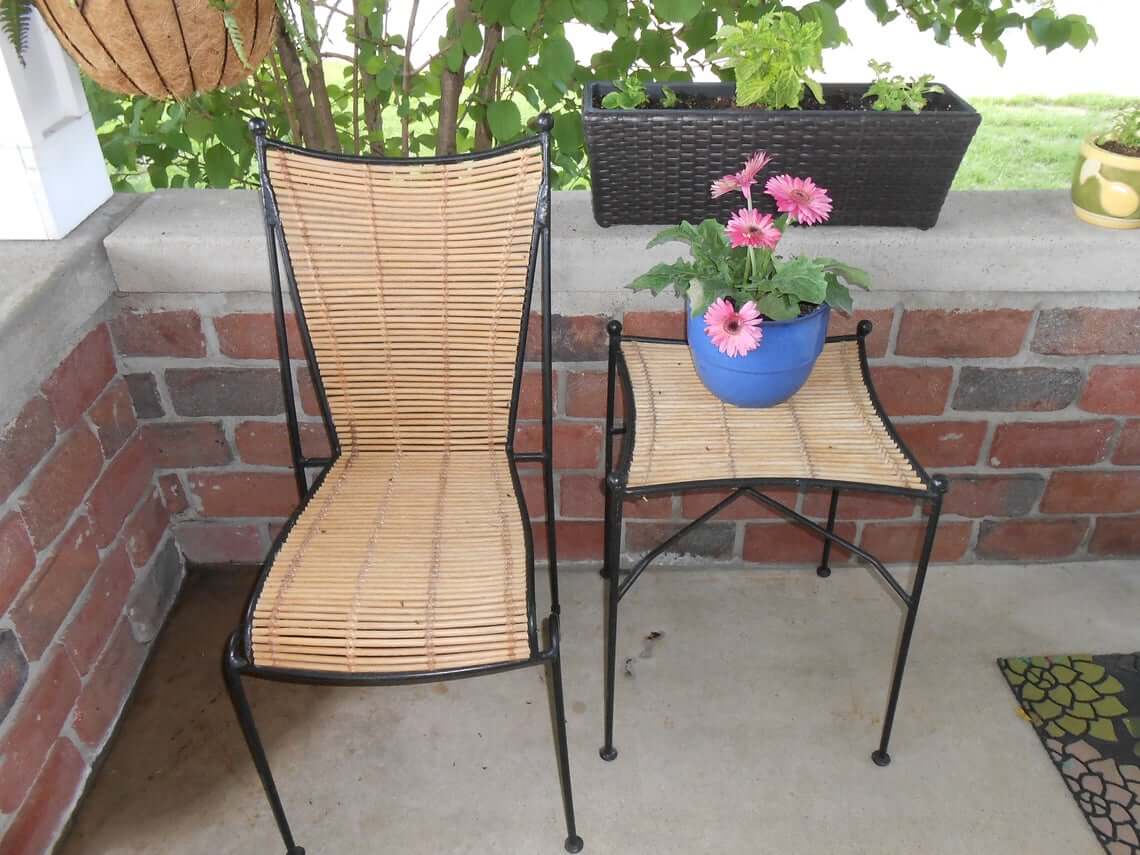 wrought iron and rattan chairs