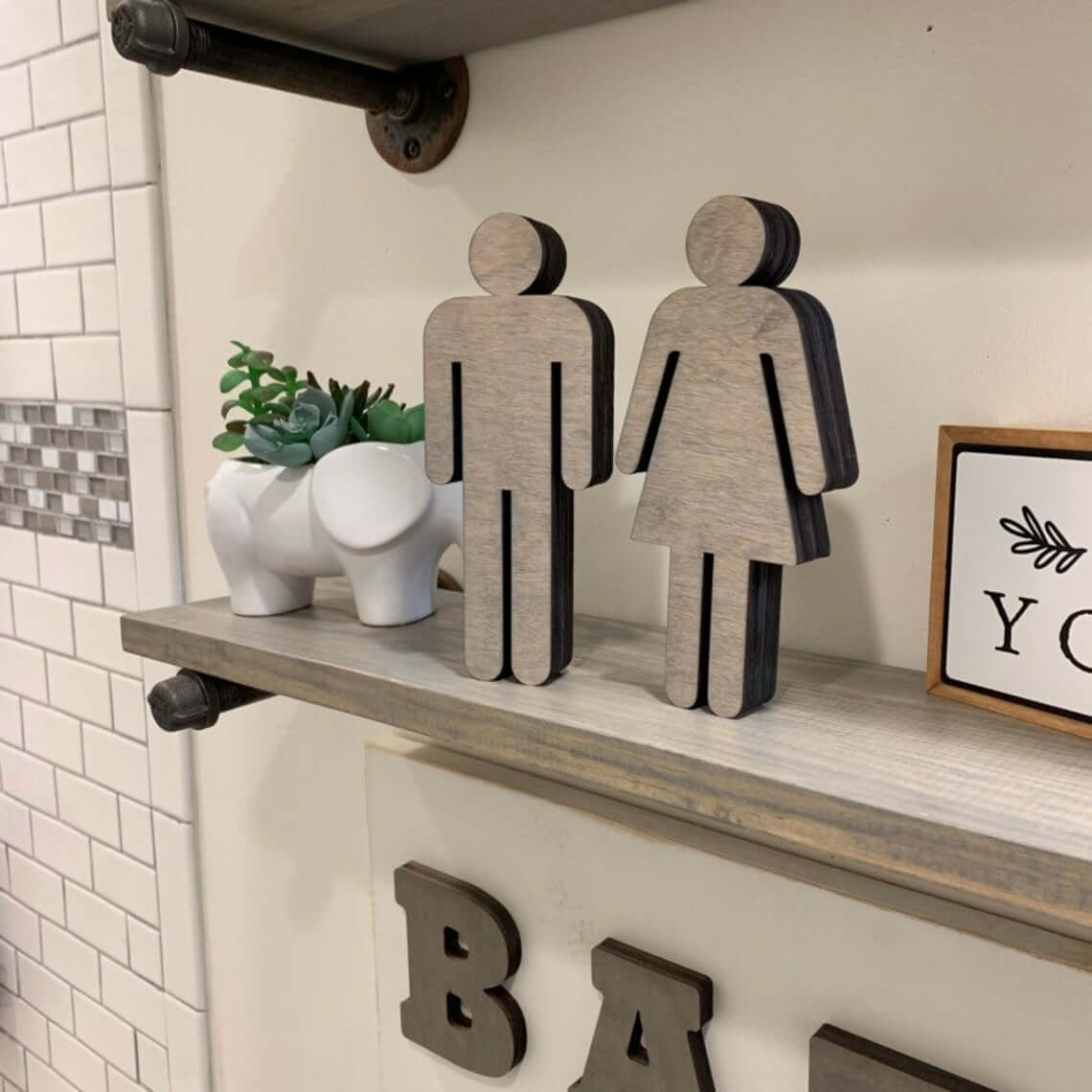 His and Hers Wooden Cut Out Restroom Identification Display