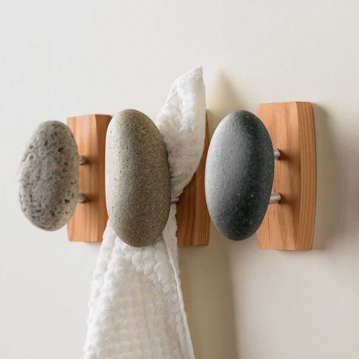Quirky Stone and Wood Unique Bath Hooks