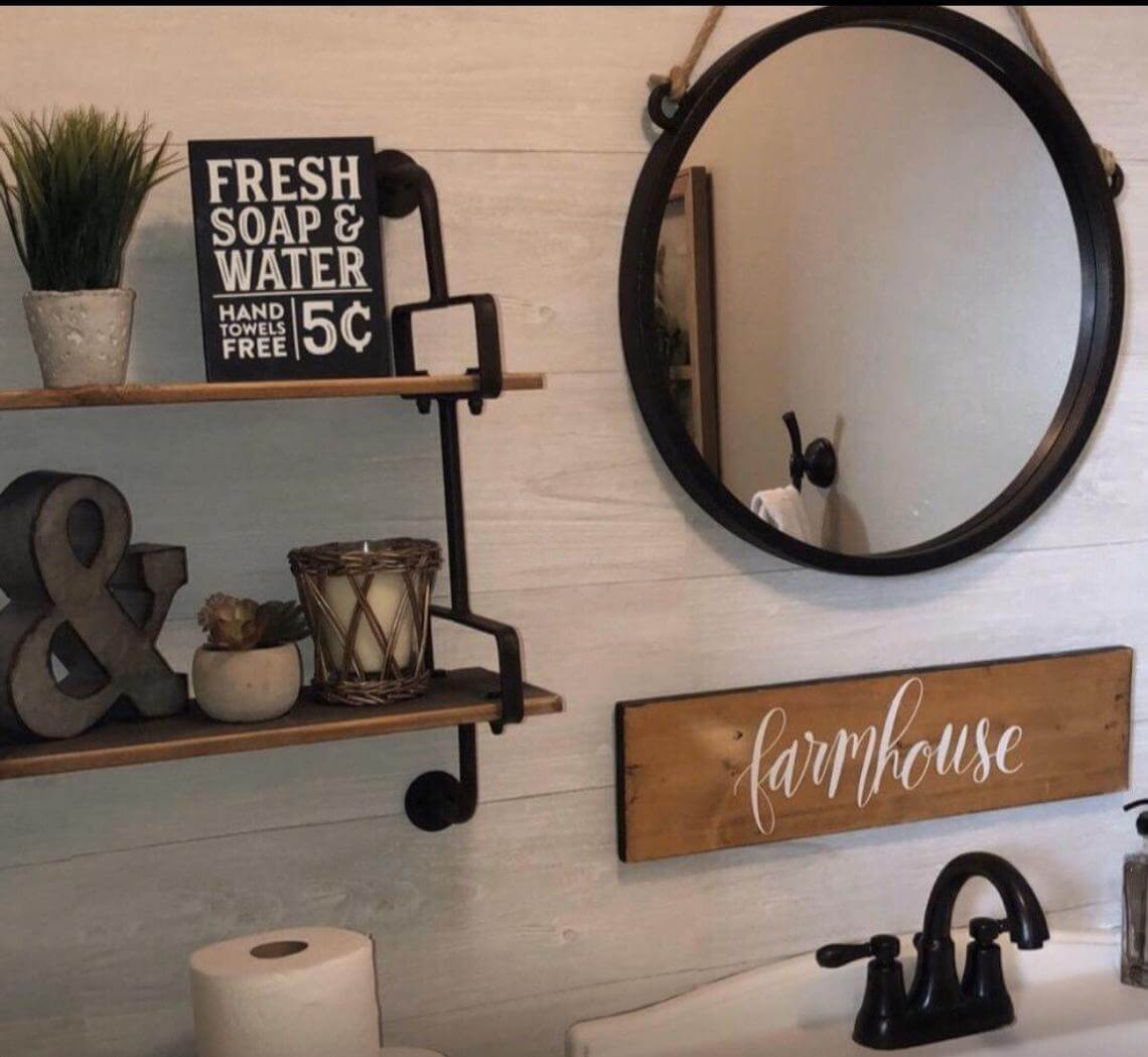 Modern Farmhouse Metal and Wood Bathroom with Shiplap