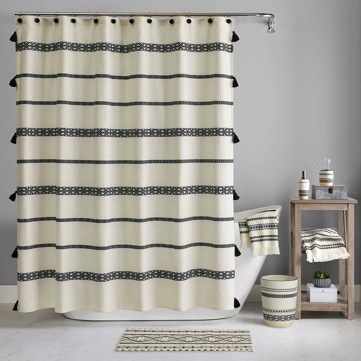 Triangles and Tassels Taking Center Stage in the Bathroom