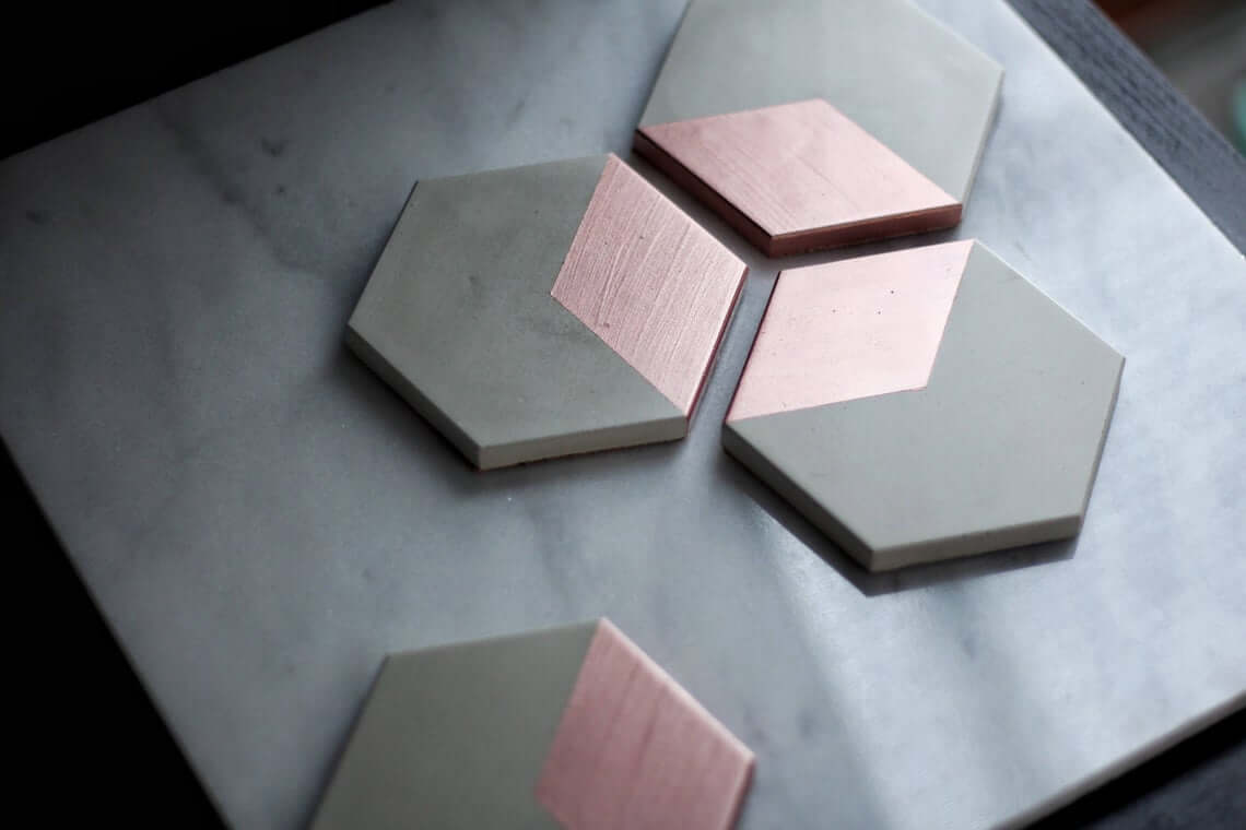 Hexagon Concrete Coasters with Rose Gold Detail