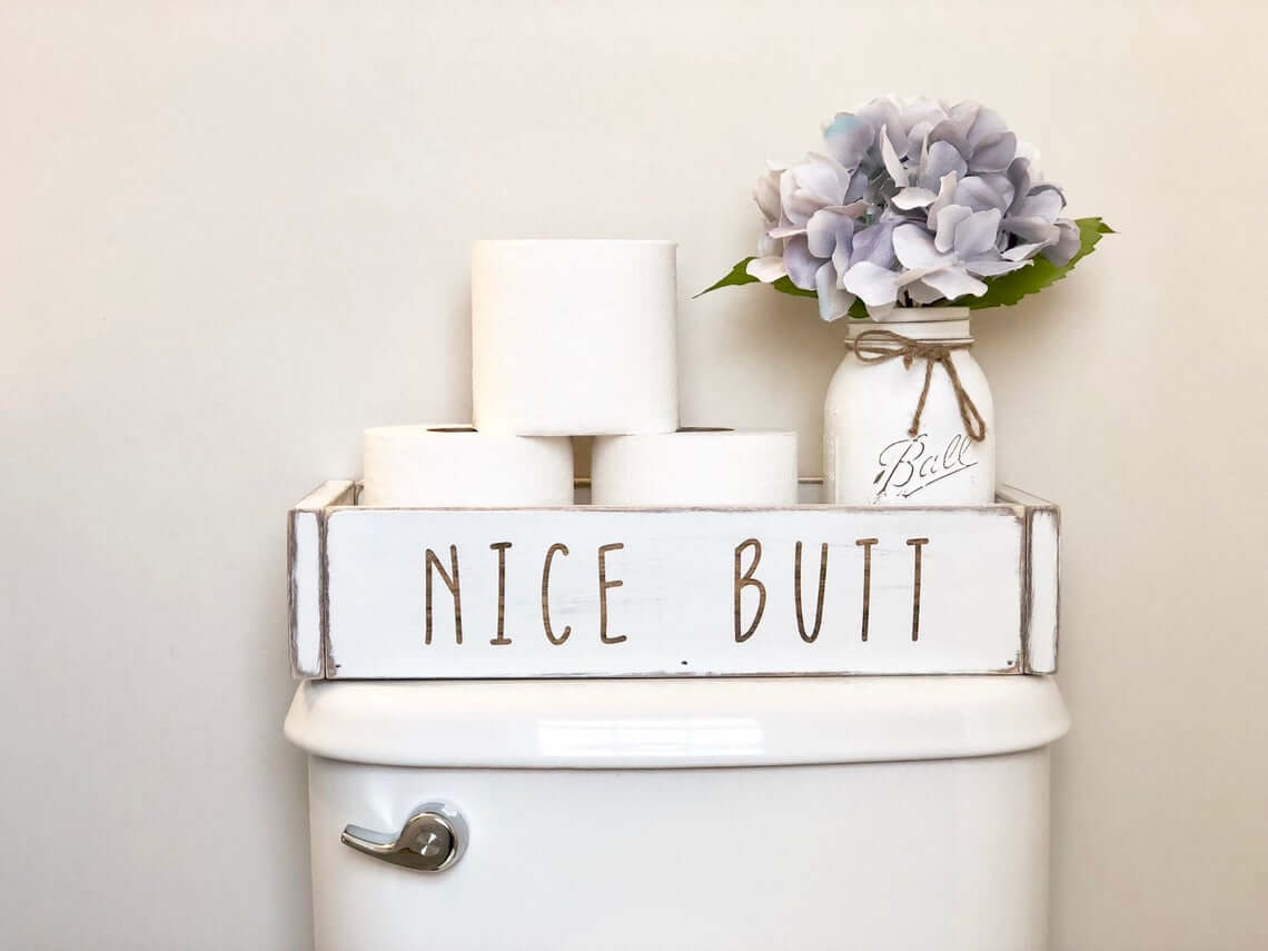 White Washed and Worn Mason Jar and Toilet Topper Box