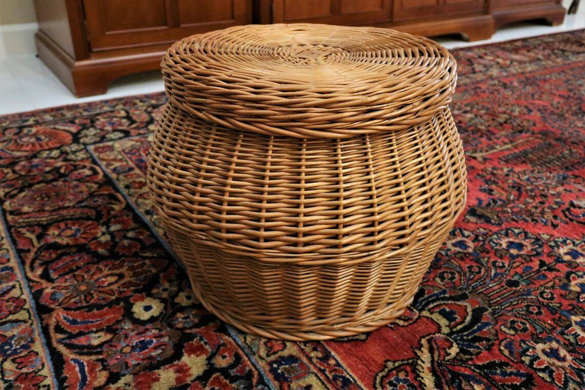 Retro Rattan Round Basket Footstool