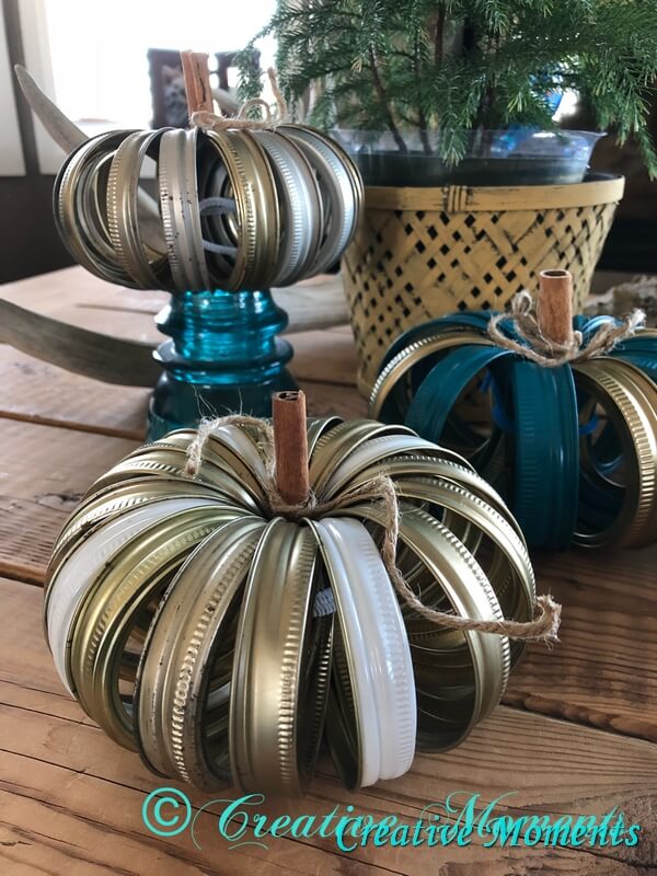 Metallic Modern Pumpkins Made from Canning Rings
