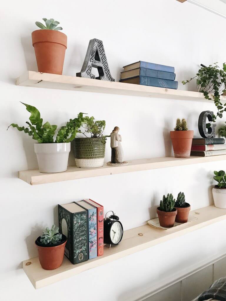 Natural Unfinished Wood Floating Shelves Trio