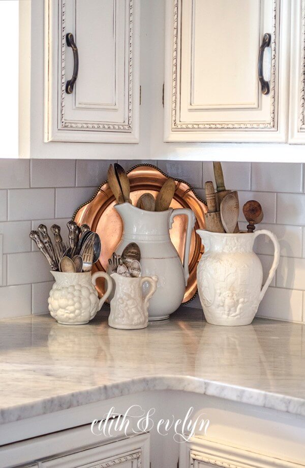 Classic Ironstone Pitchers and Copper Serving Tray