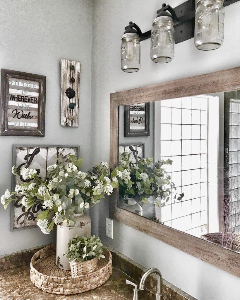 light blue and brown bathroom decor