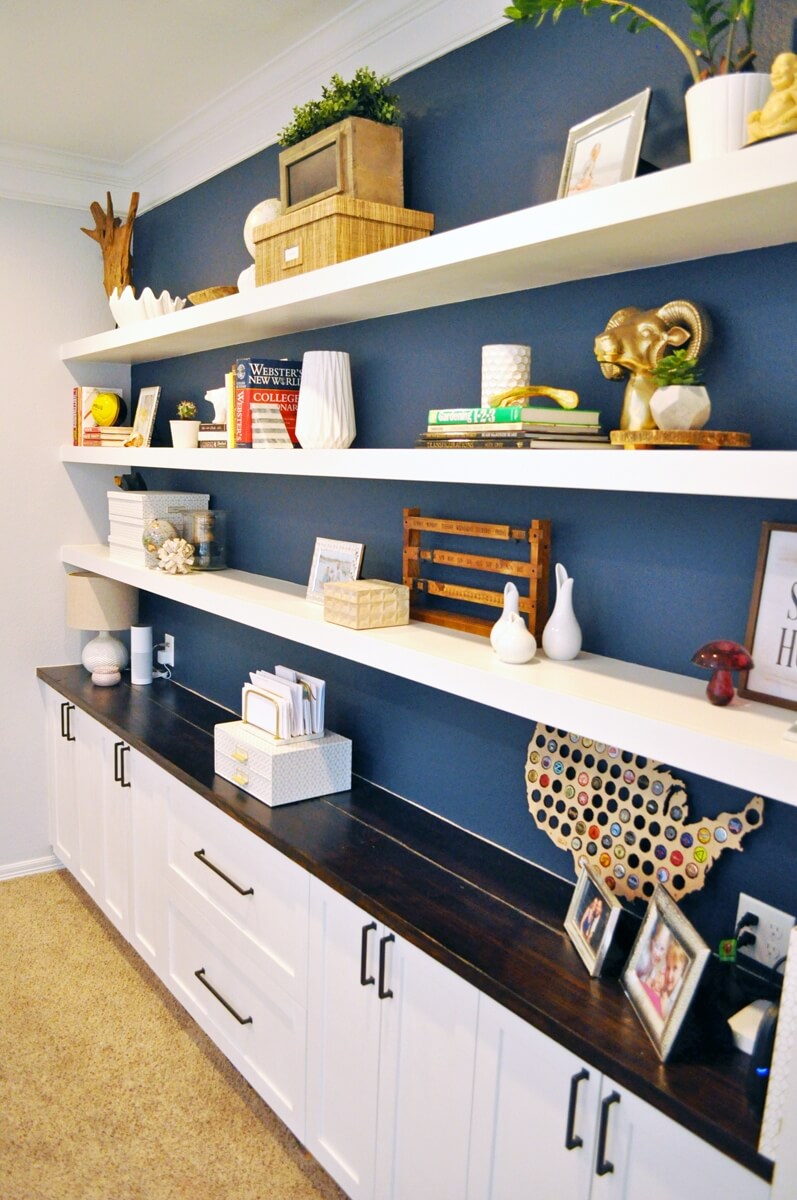 Long and Lean Home Office Floating Shelves