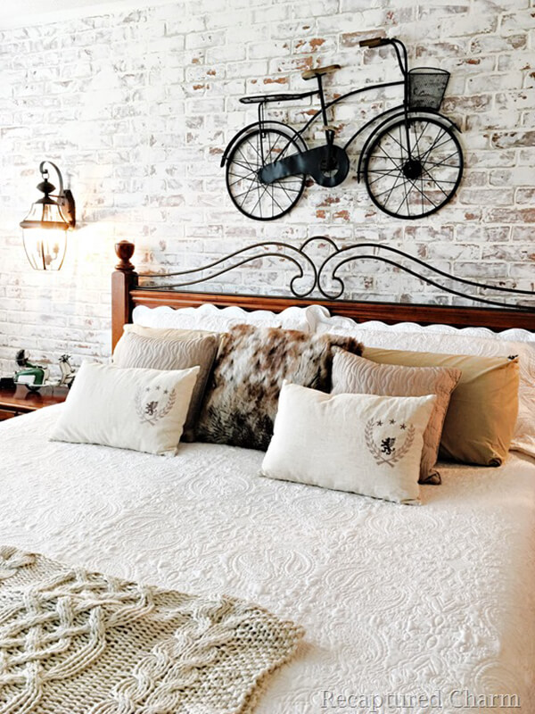 Bicycle and Brick Wall Farmhouse Bedroom