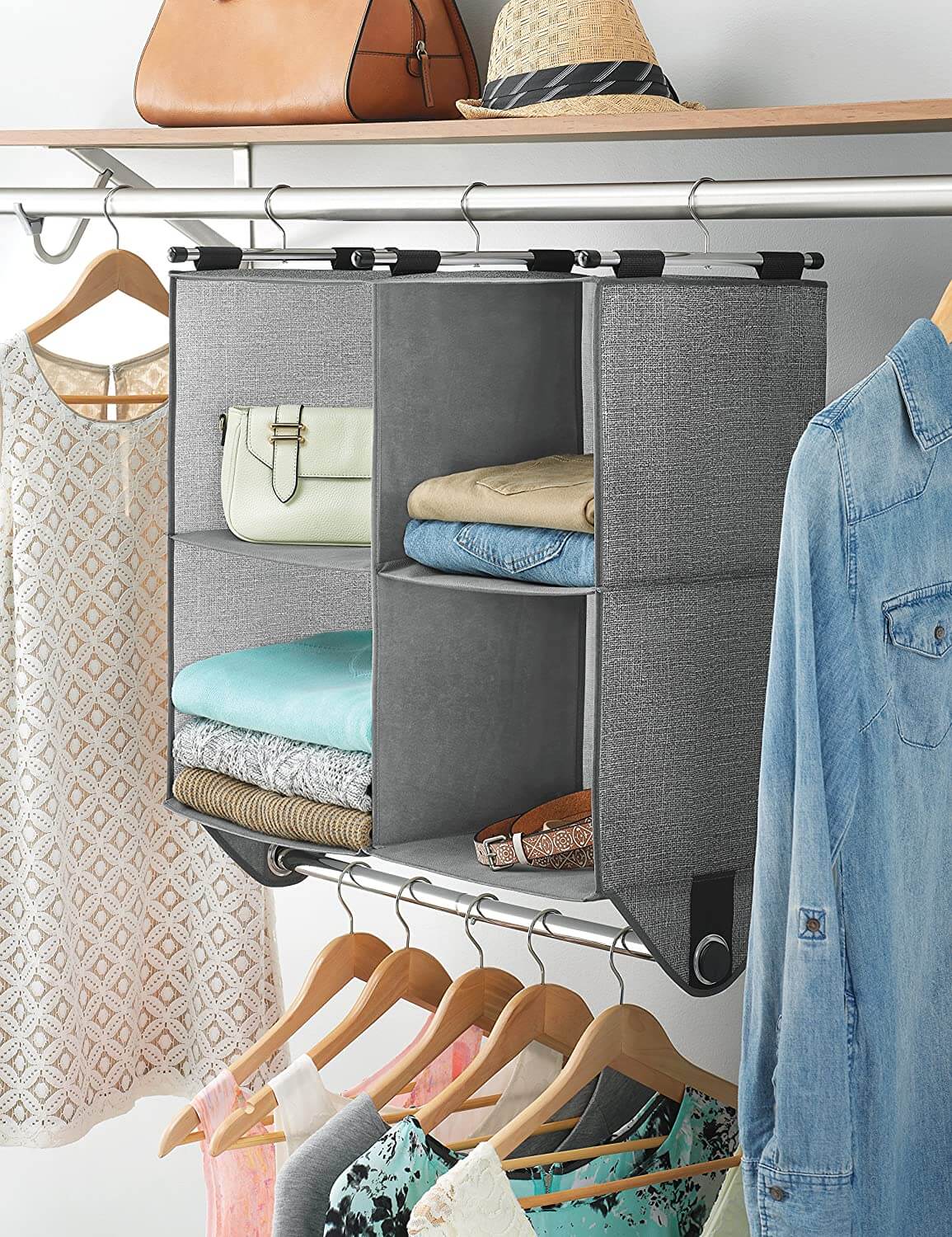 50+ idee di archiviazione Genius per piccoli spazi per far sembrare la tua casa più grande Scaffale organizer per armadio a 4 sezioni Whitmor
