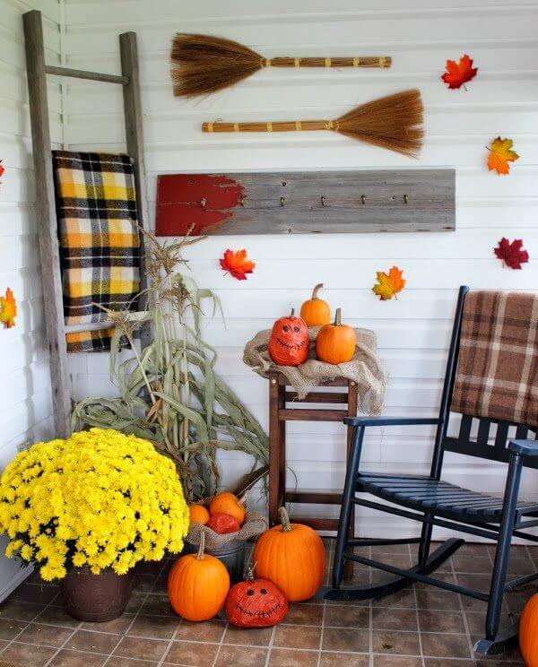 Rustic Wood, Bright Pumpkins Hearty Mums