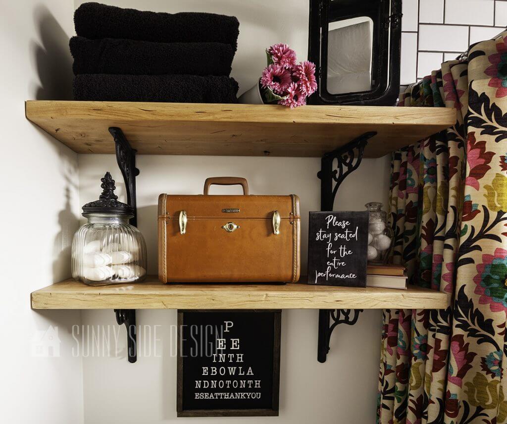 rustic bathroom wall storage