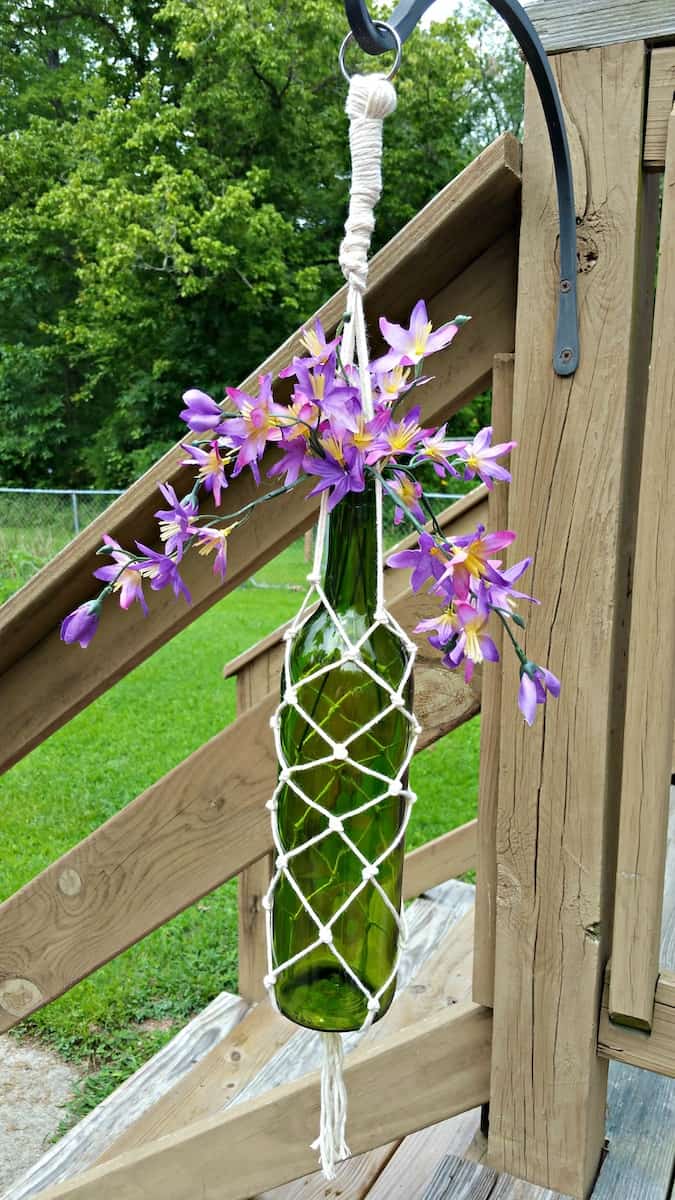 Pendurado Macramé Plantador de Garrafas de Vinho