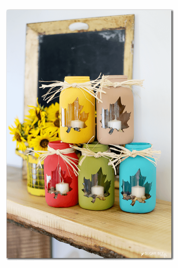 Leaf Stencil Mason Jar Candle Holders
