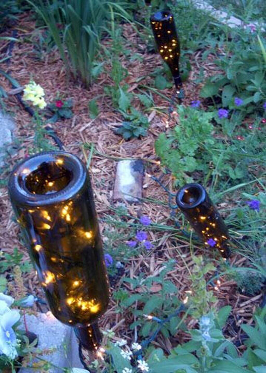 Modern Repurposed Wine Bottle Outdoor Sidewalk Lights