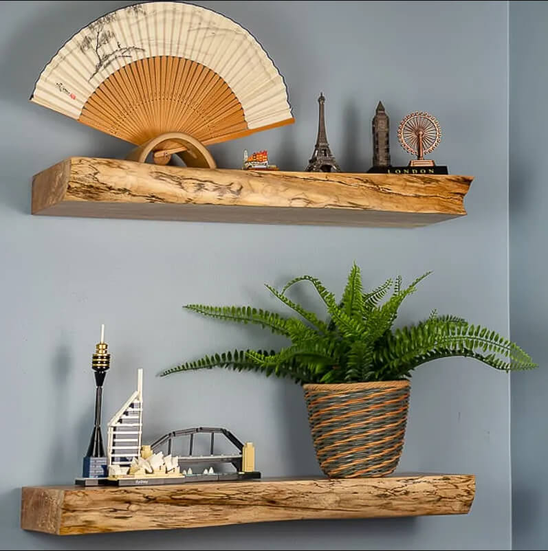 Contemporary Live Edge Slab Floating Shelf